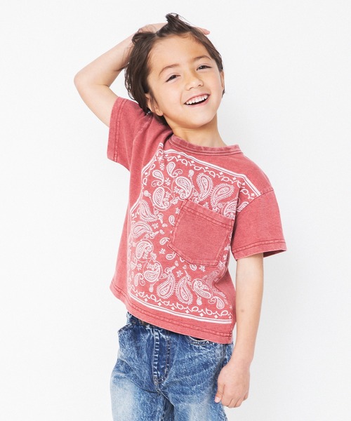 RADCHAP(ラッドチャップ)の「【ペア】インディゴ天竺バンダナプリントTシャツ(Tシャツ/カットソー・キッズ・レッド/サックスブルー/チャコールグレー・110cm/120cm/90cm/130cm/150cm/100cm/140cm)」の13枚目の写真