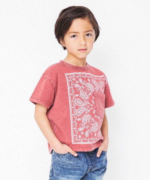 RADCHAP(ラッドチャップ)の「【ペア】インディゴ天竺バンダナプリントTシャツ(Tシャツ/カットソー・キッズ・レッド/サックスブルー/チャコールグレー・110cm/120cm/90cm/130cm/150cm/100cm/140cm)」の14枚目の写真