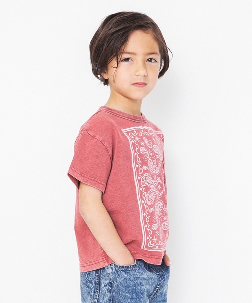 RADCHAP(ラッドチャップ)の「【ペア】インディゴ天竺バンダナプリントTシャツ(Tシャツ/カットソー・キッズ・レッド/サックスブルー/チャコールグレー・110cm/120cm/90cm/130cm/150cm/100cm/140cm)」の15枚目の写真