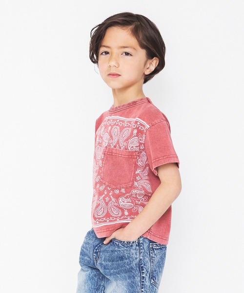 RADCHAP(ラッドチャップ)の「【ペア】インディゴ天竺バンダナプリントTシャツ(Tシャツ/カットソー・キッズ・レッド/サックスブルー/チャコールグレー・110cm/120cm/90cm/130cm/150cm/100cm/140cm)」の16枚目の写真