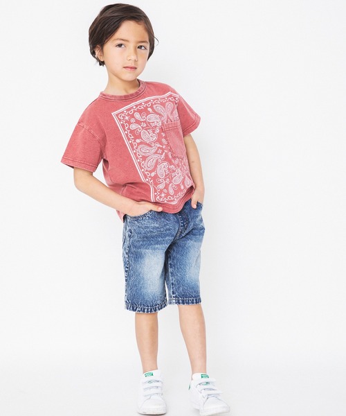 RADCHAP(ラッドチャップ)の「【ペア】インディゴ天竺バンダナプリントTシャツ(Tシャツ/カットソー・キッズ・レッド/サックスブルー/チャコールグレー・110cm/120cm/90cm/130cm/150cm/100cm/140cm)」の19枚目の写真