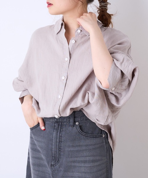 PUAL CE CIN(ピュアルセシン)の「麻/リネンキャンバスブラウス(シャツ/ブラウス・レディース・オフホワイト/スミクロ/ベージュ/ブルー・FREE)」の3枚目の写真