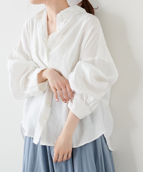 PUAL CE CIN(ピュアルセシン)の「麻/リネンキャンバスブラウス(シャツ/ブラウス・レディース・オフホワイト/スミクロ/ベージュ/ブルー・FREE)」の2枚目の写真