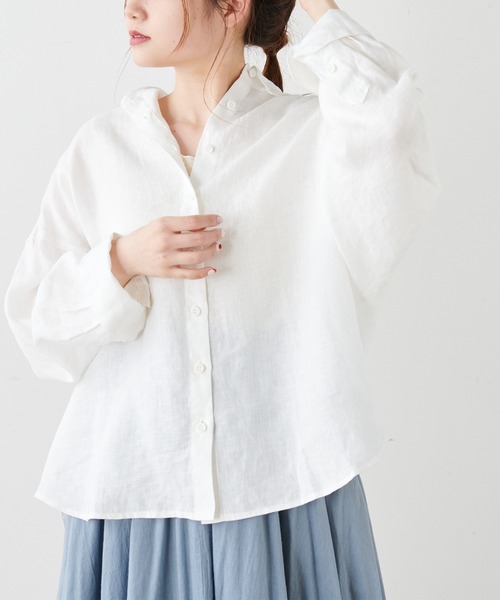 PUAL CE CIN(ピュアルセシン)の「麻/リネンキャンバスブラウス(シャツ/ブラウス・レディース・オフホワイト/スミクロ/ベージュ/ブルー・FREE)」の5枚目の写真