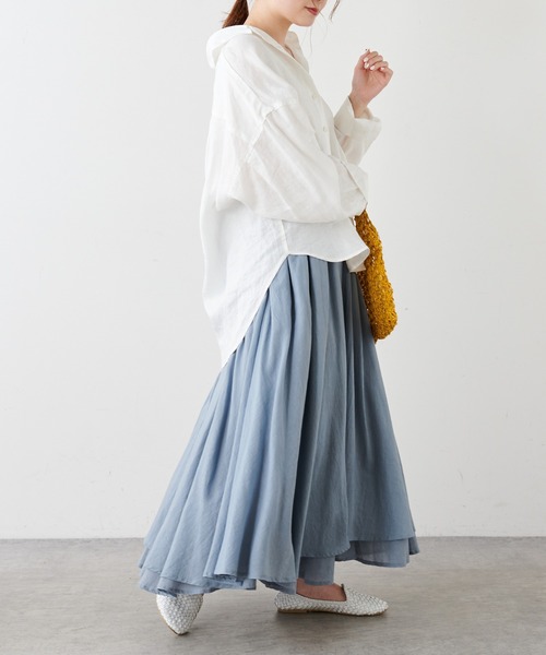 PUAL CE CIN(ピュアルセシン)の「麻/リネンキャンバスブラウス(シャツ/ブラウス・レディース・オフホワイト/スミクロ/ベージュ/ブルー・FREE)」の9枚目の写真