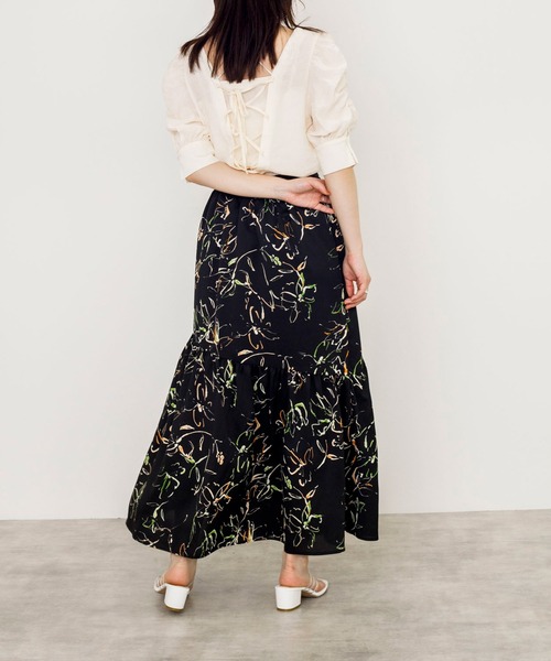 w closet(ダブルクローゼット)の「アシメ切替プリントロングスカート(スカート・レディース・グリーン/ブラック・FREE)」の8枚目の写真