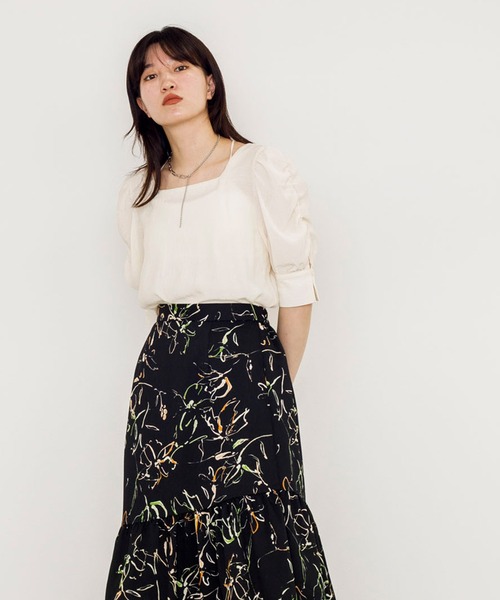 w closet(ダブルクローゼット)の「アシメ切替プリントロングスカート(スカート・レディース・グリーン/ブラック・FREE)」の10枚目の写真