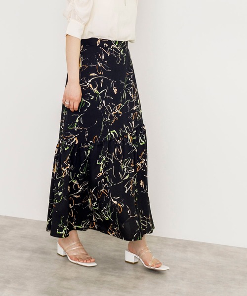 w closet(ダブルクローゼット)の「アシメ切替プリントロングスカート(スカート・レディース・グリーン/ブラック・FREE)」の11枚目の写真