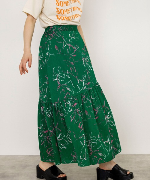 w closet(ダブルクローゼット)の「アシメ切替プリントロングスカート(スカート・レディース・グリーン/ブラック・FREE)」の22枚目の写真