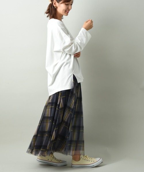 INTERPLANET（インタープラネット）の「チェック柄チュールスカート（スカート・レディース・ブラウン/ダークグレー・FREE）」の11枚目の写真