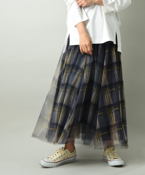INTERPLANET（インタープラネット）の「チェック柄チュールスカート（スカート・レディース・ブラウン/ダークグレー・FREE）」の21枚目の写真
