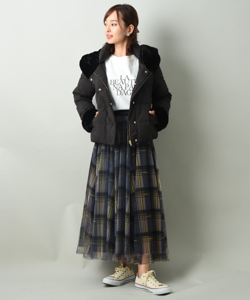 INTERPLANET（インタープラネット）の「チェック柄チュールスカート（スカート・レディース・ブラウン/ダークグレー・FREE）」の22枚目の写真