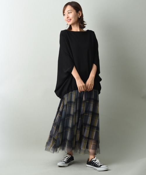 INTERPLANET（インタープラネット）の「チェック柄チュールスカート（スカート・レディース・ブラウン/ダークグレー・FREE）」の4枚目の写真
