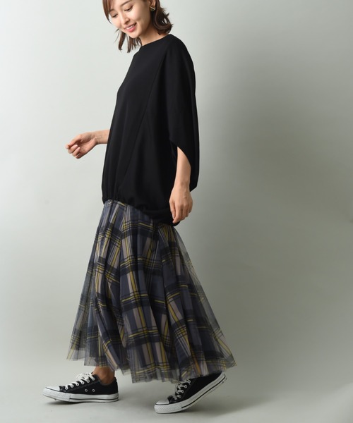 INTERPLANET（インタープラネット）の「チェック柄チュールスカート（スカート・レディース・ブラウン/ダークグレー・FREE）」の8枚目の写真