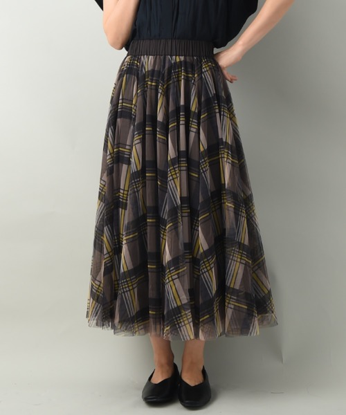 INTERPLANET（インタープラネット）の「チェック柄チュールスカート（スカート・レディース・ブラウン/ダークグレー・FREE）」の15枚目の写真