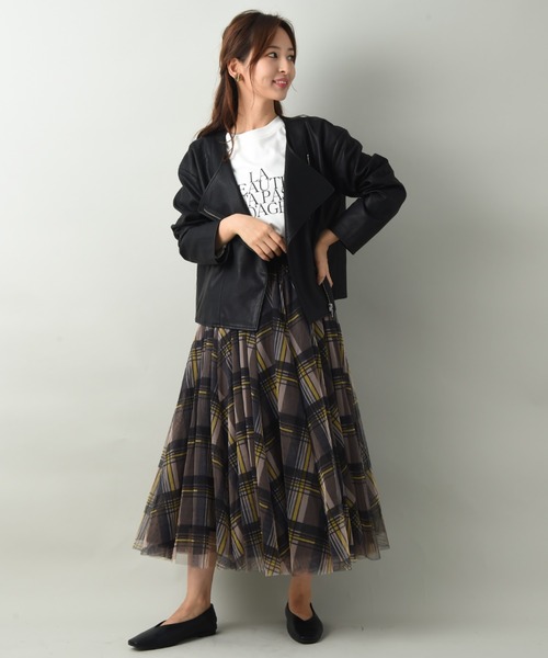 INTERPLANET（インタープラネット）の「チェック柄チュールスカート（スカート・レディース・ブラウン/ダークグレー・FREE）」の5枚目の写真