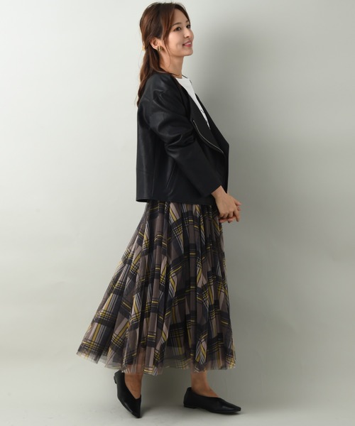 INTERPLANET（インタープラネット）の「チェック柄チュールスカート（スカート・レディース・ブラウン/ダークグレー・FREE）」の9枚目の写真