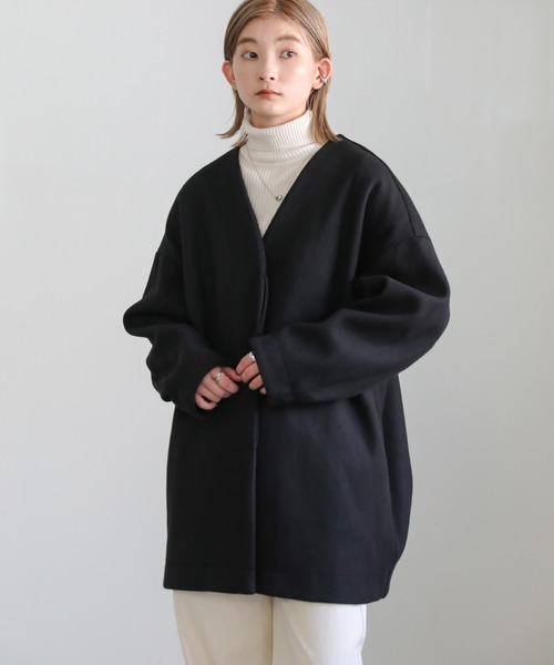 ノーカラーカットメルトンミドルコート（ノーカラーコート）｜select