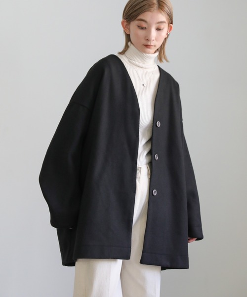 ノーカラーカットメルトンミドルコート（ノーカラーコート）｜select