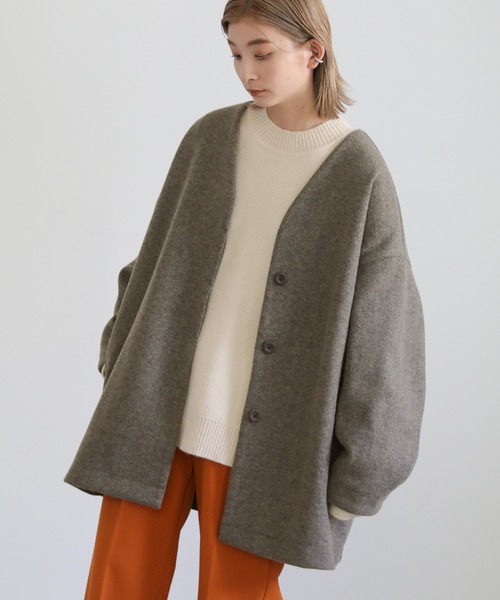 ノーカラーカットメルトンミドルコート（ノーカラーコート）｜select