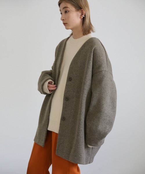 ノーカラーカットメルトンミドルコート（ノーカラーコート）｜select