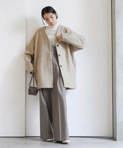 ノーカラーカットメルトンミドルコート（ノーカラーコート）｜select