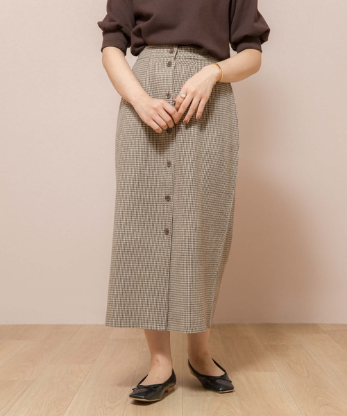 flower(フラワー)の「フェミニンチェックスカート(スカート・レディース・ブラウン/グレー・FREE)」の2枚目の写真