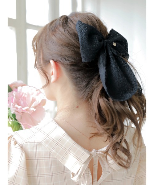 Areeam（アリーム）の「スカシ調リボンヘアカフ（ヘアゴム・レディース・ブラック/アイボリー/ピンクベージュ・FREE）」の12枚目の写真