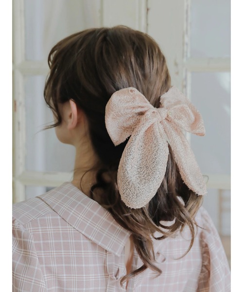 Areeam（アリーム）の「スカシ調リボンヘアカフ（ヘアゴム・レディース・ブラック/アイボリー/ピンクベージュ・FREE）」の7枚目の写真
