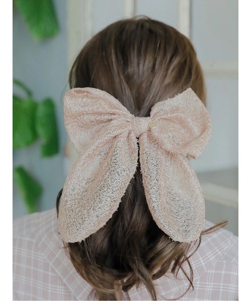 Areeam（アリーム）の「スカシ調リボンヘアカフ（ヘアゴム・レディース・ブラック/アイボリー/ピンクベージュ・FREE）」の8枚目の写真