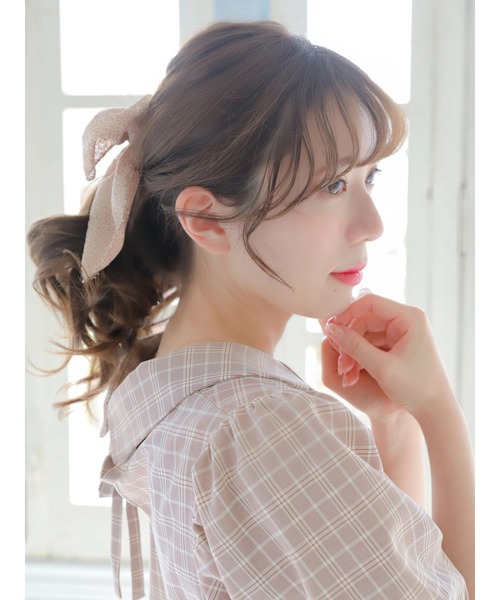 Areeam（アリーム）の「スカシ調リボンヘアカフ（ヘアゴム・レディース・ブラック/アイボリー/ピンクベージュ・FREE）」の9枚目の写真