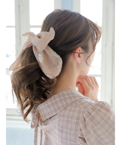 Areeam（アリーム）の「スカシ調リボンヘアカフ（ヘアゴム・レディース・ブラック/アイボリー/ピンクベージュ・FREE）」の11枚目の写真