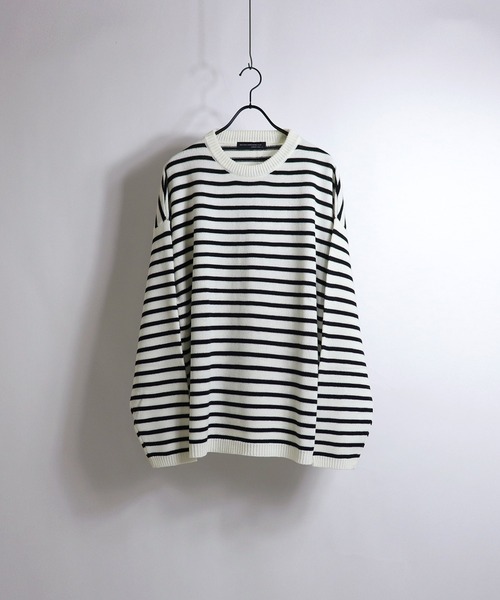 Confirm（コンファーム）の「Confirm / コンファーム ビッグシルエットボーダーニット（ニット/セーター・メンズ・ライトグレー/グレイッシュベージュ/ナチュラル/ブラック・M/L）」の3枚目の写真