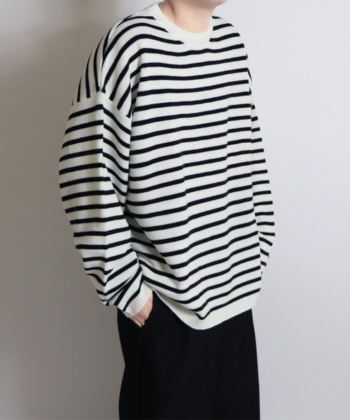 Confirm（コンファーム）の「Confirm / コンファーム ビッグシルエットボーダーニット（ニット/セーター・メンズ・ライトグレー/グレイッシュベージュ/ナチュラル/ブラック・M/L）」の17枚目の写真