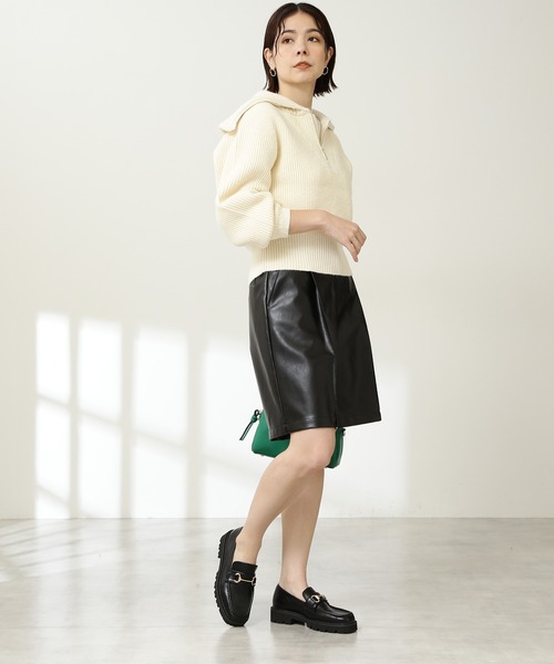 N.（N. Natural Beauty Basic）（エヌエヌナチュラルビューティーベーシック）の「◆ジップアップビックカラーニット（ニット/セーター・レディース・オフホワイト/ライトグリーン/ネイビー・MEDIUM）」の6枚目の写真