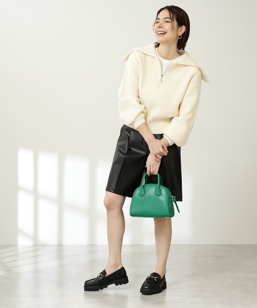 N.（N. Natural Beauty Basic）（エヌエヌナチュラルビューティーベーシック）の「◆ジップアップビックカラーニット（ニット/セーター・レディース・オフホワイト/ライトグリーン/ネイビー・MEDIUM）」の4枚目の写真