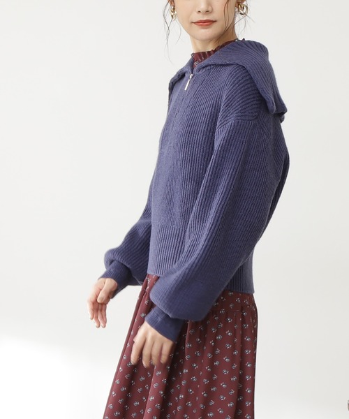 N.（N. Natural Beauty Basic）（エヌエヌナチュラルビューティーベーシック）の「◆ジップアップビックカラーニット（ニット/セーター・レディース・オフホワイト/ライトグリーン/ネイビー・MEDIUM）」の7枚目の写真