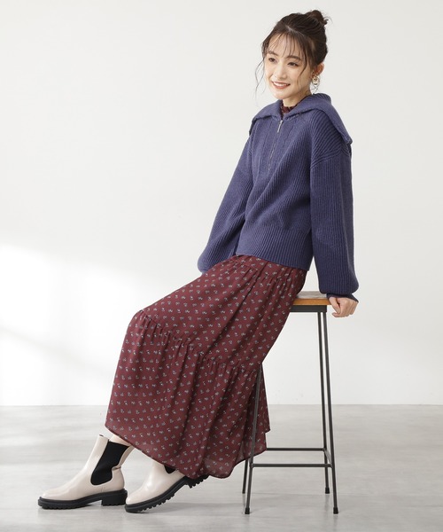 N.（N. Natural Beauty Basic）（エヌエヌナチュラルビューティーベーシック）の「◆ジップアップビックカラーニット（ニット/セーター・レディース・オフホワイト/ライトグリーン/ネイビー・MEDIUM）」の9枚目の写真