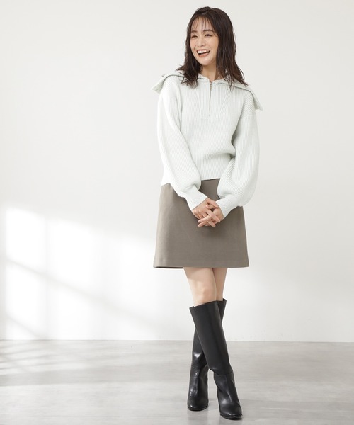 N.（N. Natural Beauty Basic）（エヌエヌナチュラルビューティーベーシック）の「◆ジップアップビックカラーニット（ニット/セーター・レディース・オフホワイト/ライトグリーン/ネイビー・MEDIUM）」の12枚目の写真