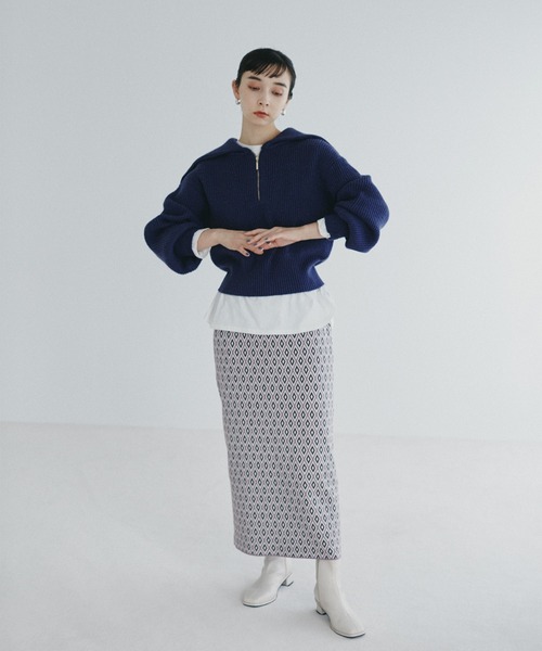 N.（N. Natural Beauty Basic）（エヌエヌナチュラルビューティーベーシック）の「◆ジップアップビックカラーニット（ニット/セーター・レディース・オフホワイト/ライトグリーン/ネイビー・MEDIUM）」の19枚目の写真