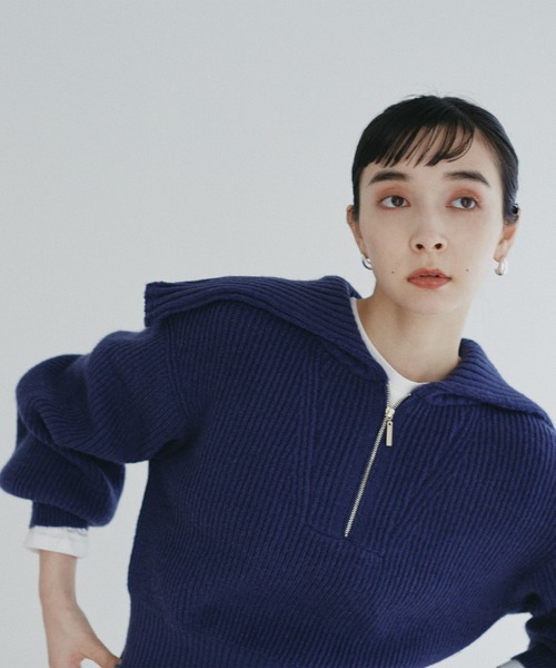 N.（N. Natural Beauty Basic）（エヌエヌナチュラルビューティーベーシック）の「◆ジップアップビックカラーニット（ニット/セーター・レディース・オフホワイト/ライトグリーン/ネイビー・MEDIUM）」の20枚目の写真