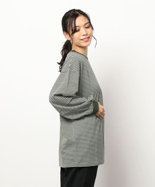 ehka sopo（エヘカソポ）の「無地／ボーダーポケット刺繍ロンT（Tシャツ/カットソー・レディース・ブラウン/オフホワイト/グリーン/キナリ・ﾌﾘ-）」の6枚目の写真