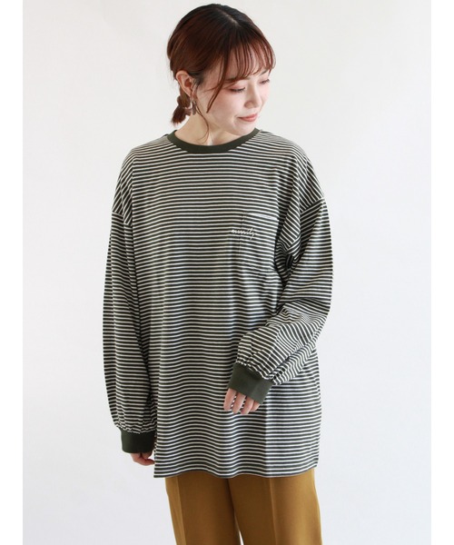 ehka sopo（エヘカソポ）の「無地／ボーダーポケット刺繍ロンT（Tシャツ/カットソー・レディース・ブラウン/オフホワイト/グリーン/キナリ・ﾌﾘ-）」の4枚目の写真