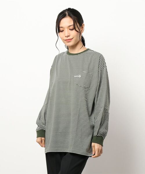 ehka sopo（エヘカソポ）の「無地／ボーダーポケット刺繍ロンT（Tシャツ/カットソー・レディース・ブラウン/オフホワイト/グリーン/キナリ・ﾌﾘ-）」の8枚目の写真