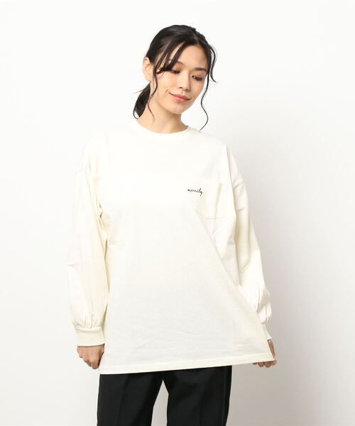 ehka sopo（エヘカソポ）の「無地／ボーダーポケット刺繍ロンT（Tシャツ/カットソー・レディース・ブラウン/オフホワイト/グリーン/キナリ・ﾌﾘ-）」の7枚目の写真