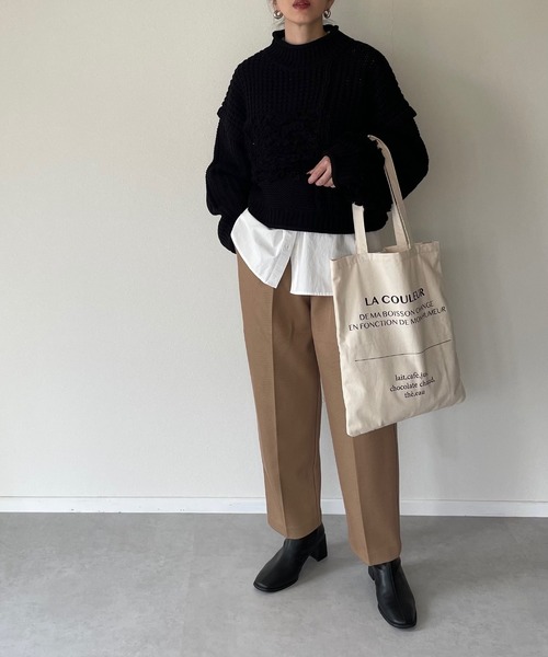 y/m by misato（イムバイミサト）の「編地切り替えショート丈ニットトップス（ニット/セーター・レディース・グレイッシュベージュ/ブラック・FREE）」の12枚目の写真