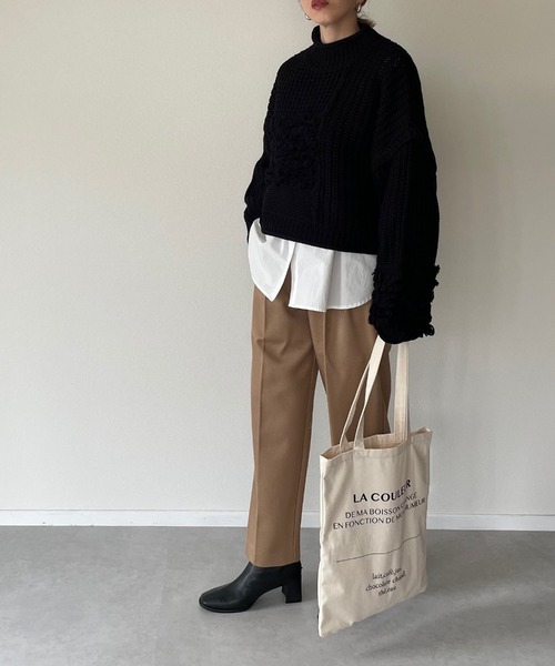 y/m by misato（イムバイミサト）の「編地切り替えショート丈ニットトップス（ニット/セーター・レディース・グレイッシュベージュ/ブラック・FREE）」の10枚目の写真