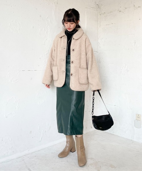 EPIMI E'PIMMY（エピミエピミー）の「フェイクレザーカマーバンドナロースカート（スカート・レディース・ブラック/グリーン/グレイッシュベージュ・MEDIUM）」の5枚目の写真