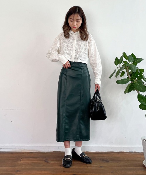 EPIMI E'PIMMY（エピミエピミー）の「フェイクレザーカマーバンドナロースカート（スカート・レディース・ブラック/グリーン/グレイッシュベージュ・MEDIUM）」の10枚目の写真