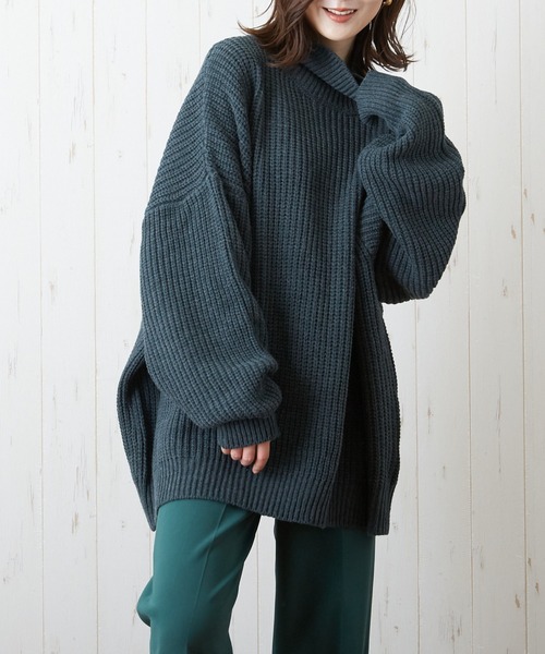 VIBGYOR(ヴィブジョー)の「【豊富なカラー展開】5GG畦編みハイネックニット(BL)(ニット/セーター・メンズ・ブラック/ベージュ/グリーン・FREE)」の3枚目の写真